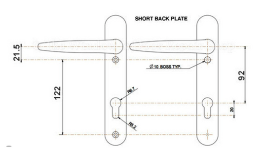 Gold / Brass Short Backplate Lever Lever Door Handle